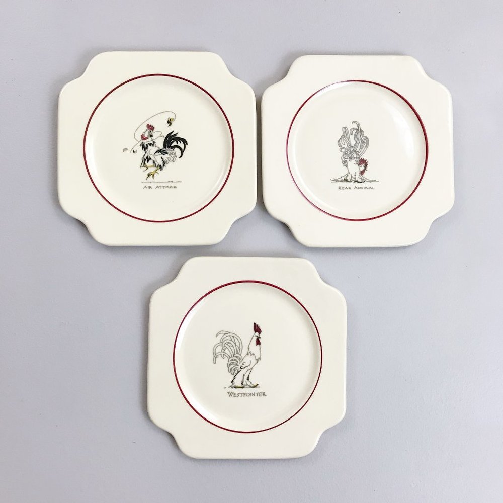 ROOSTER Plates Set Of 3 M&R California Square French Country Farmhouse Decor